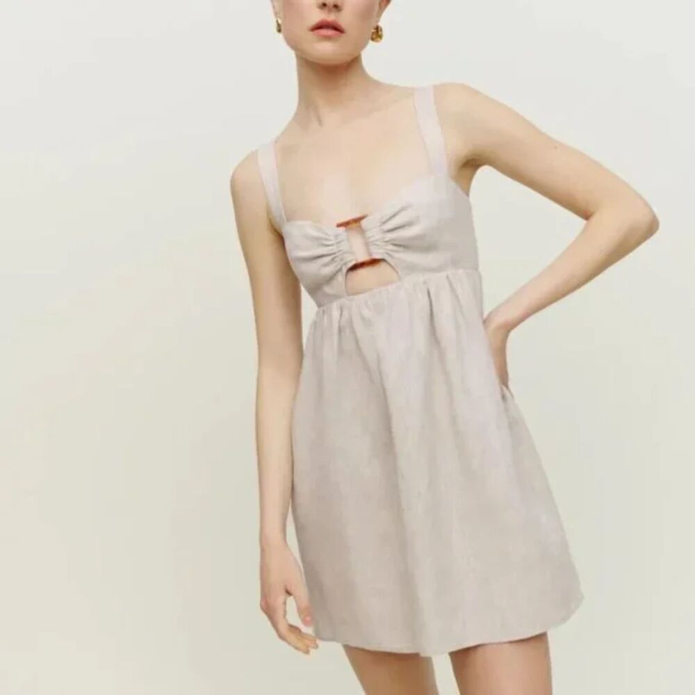 NWT Reformation Sleeveless Noel Linen Mini Dress Women's Size 6 Unlined Oatmeal